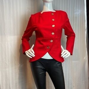 Meaneor Asymmetrical flattering Cropped Blazer Red Size M‎